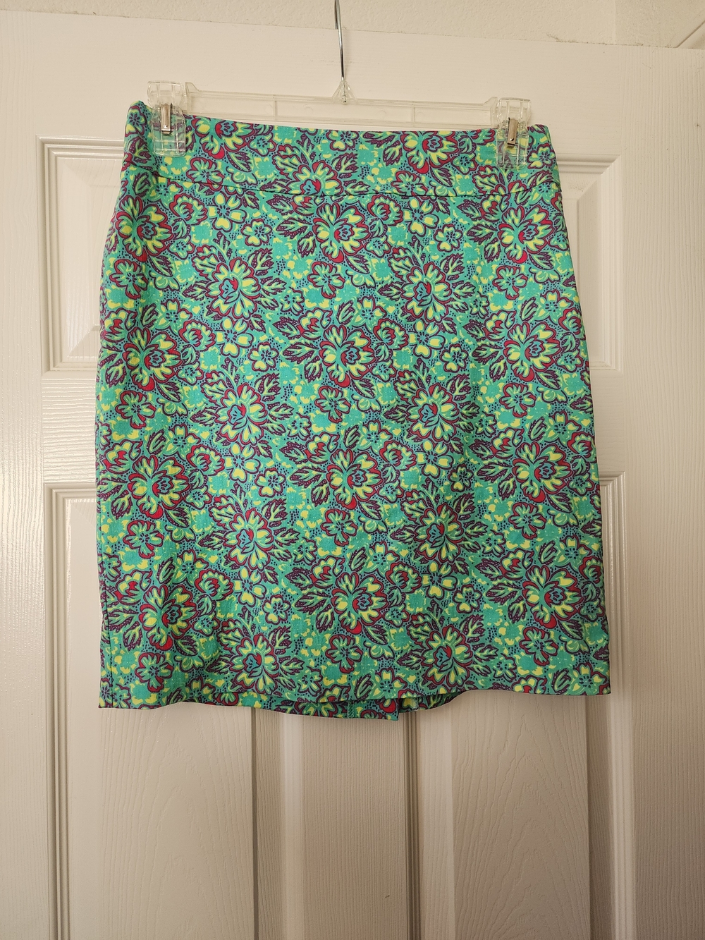 Krazy Larry Signature Pull-On Pencil Skirt Kaleidoscope Green Pink Blue - Size 8